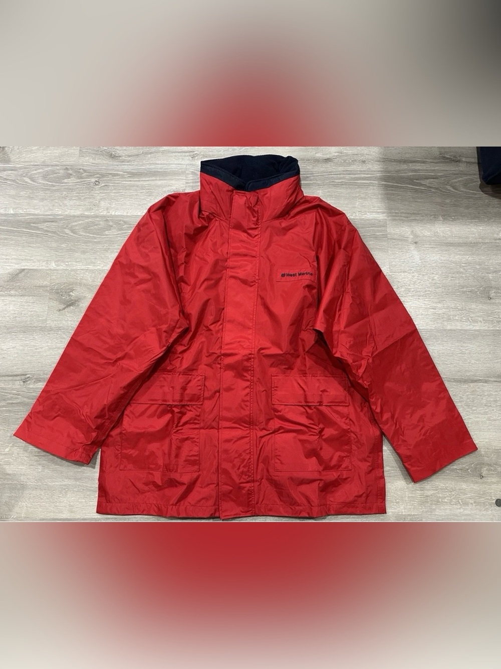 I304 West Marine Boating / Fishing Red Hooded Waterproof Mens Jacket Size XL